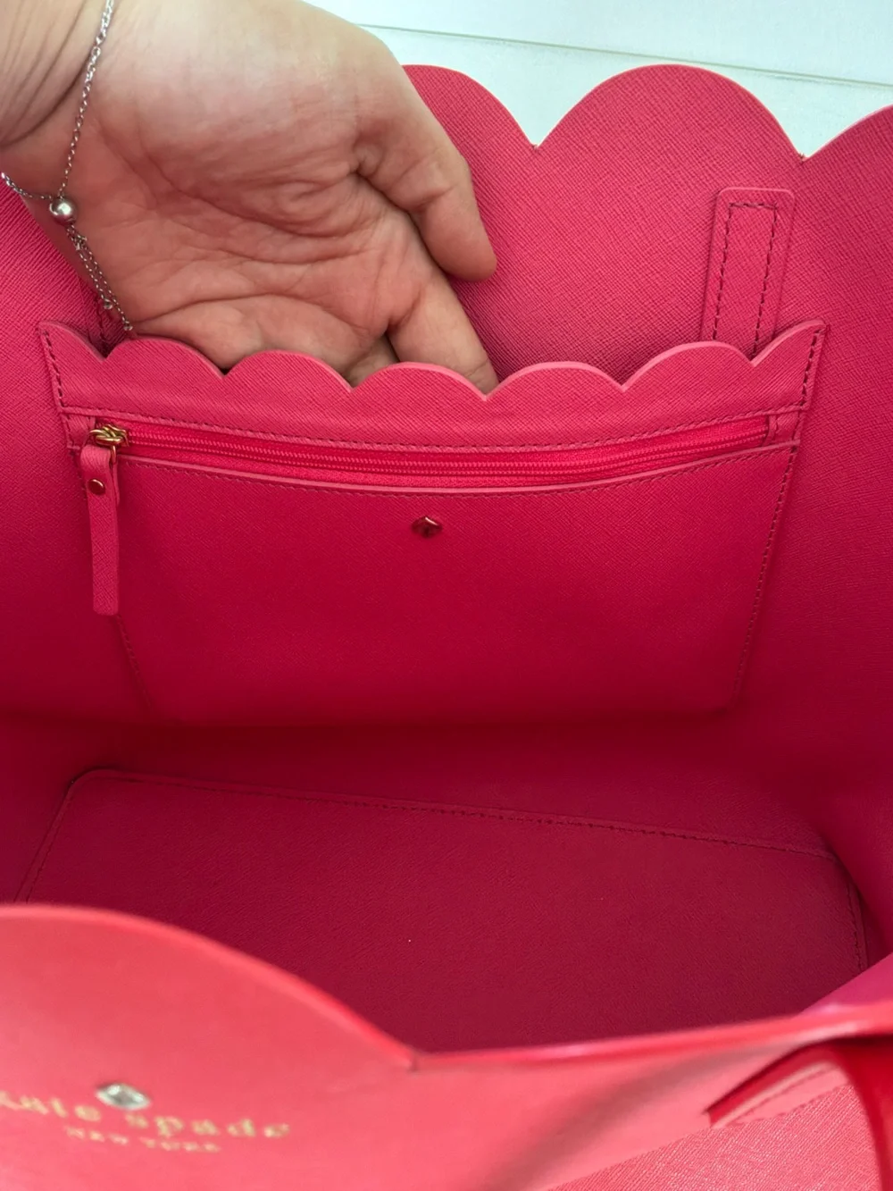 Kate Spade New York Scallop Leather Tote Bag Pink Large Shoulder Purse